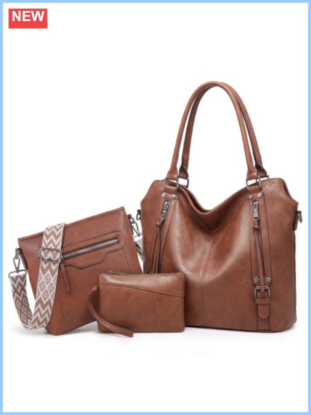 3PC PU Leather Hobo Purse and Crossbody Bag Wallet Set